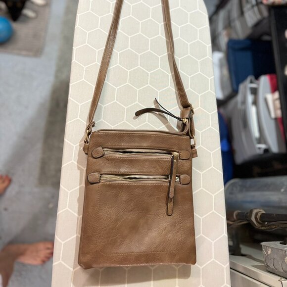 Crossbody Purse Shoulder Bag, Slouchy. Zippered, pockets, dark camel color - Picture 1 of 15